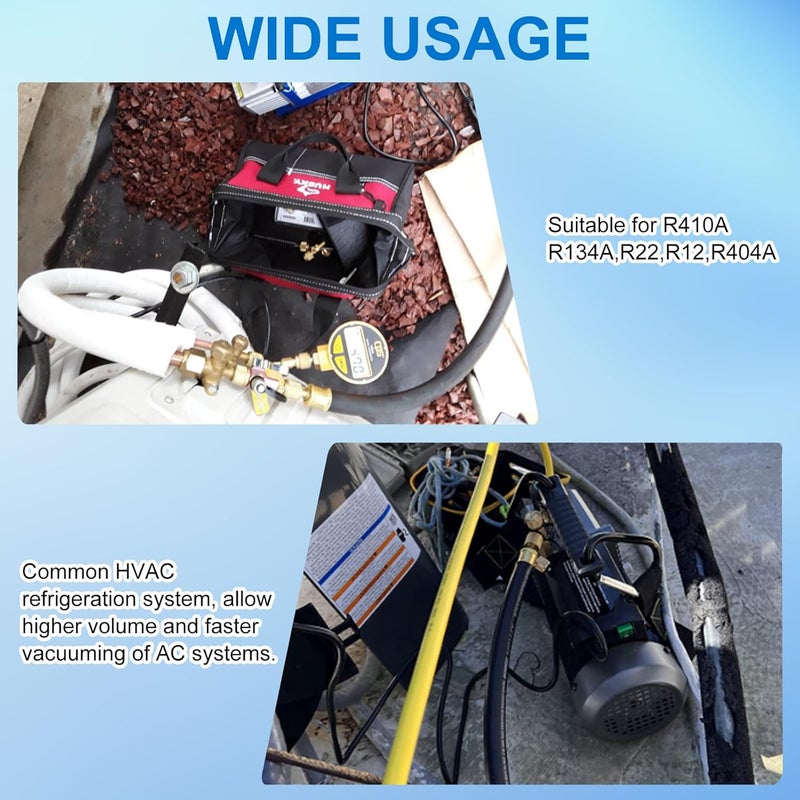 Tigbear 1/2" Vacuum Refrigerant Hose, High Flow HVAC Refrigerant Charging Hose 1/2 to 1/4 Flare for R410A R134A R407C R502 R12 R22 System, 640 PSI Working Pressure, 60 Inch Black AC Recharge - Image 3
